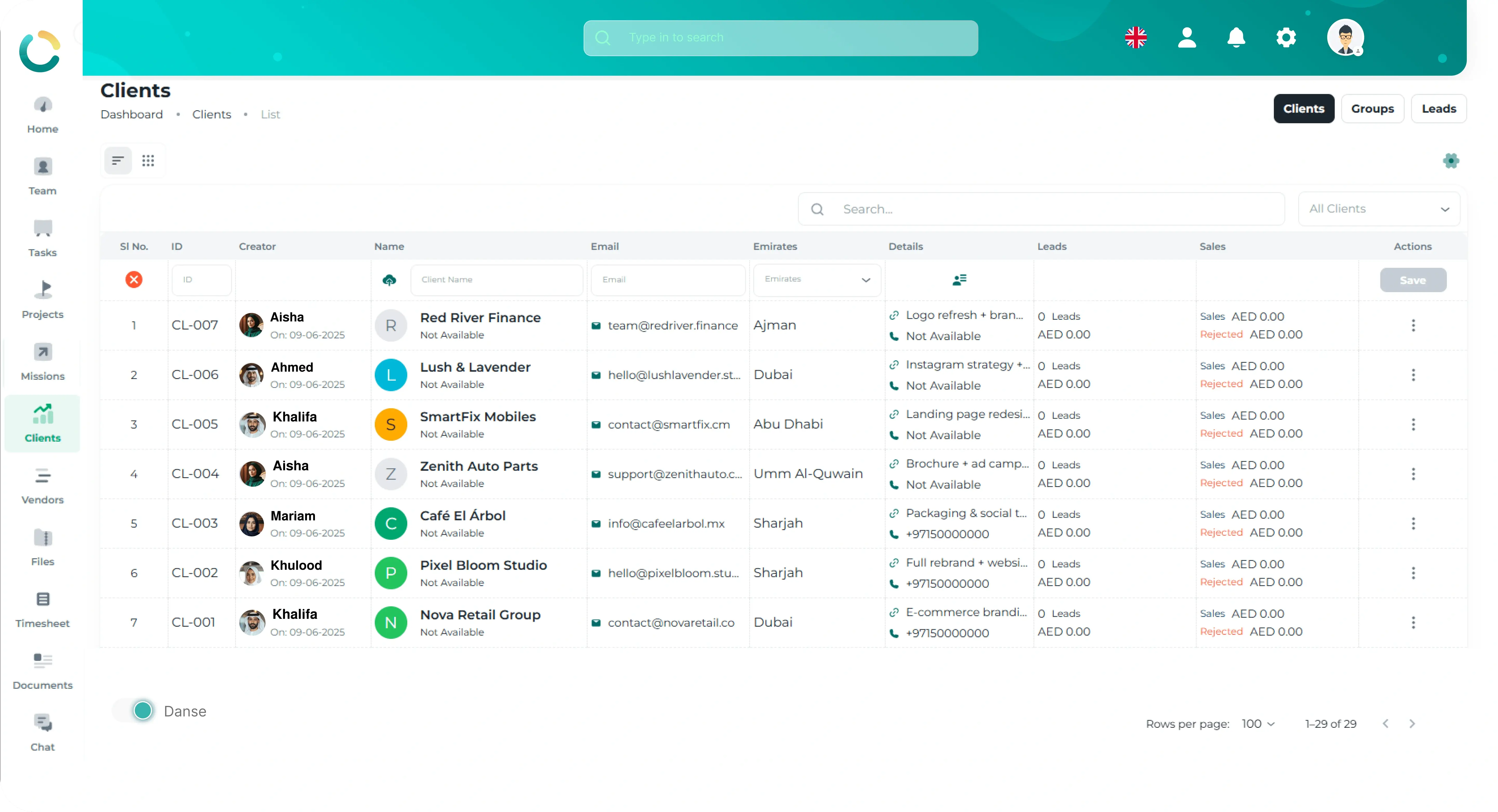 NOVOTAK Client Management Dashboard